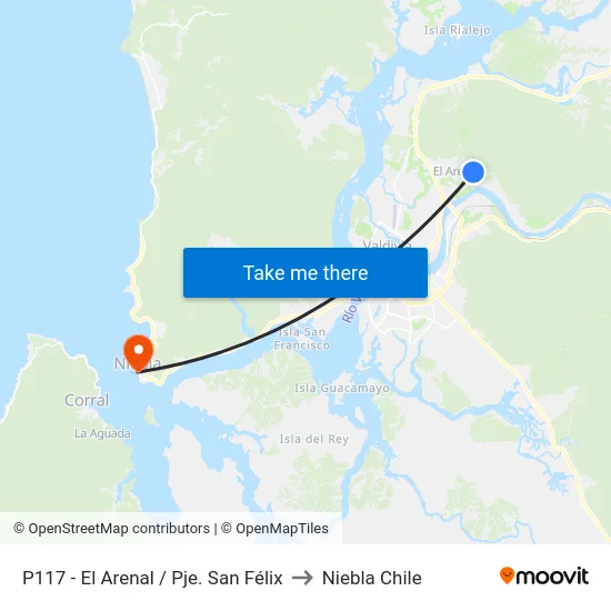 P117 - El Arenal / Pje. San Félix to Niebla Chile map