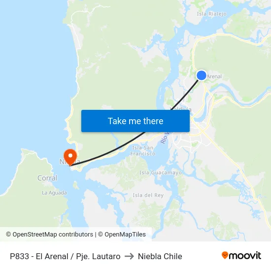 P833 - El Arenal / Pje. Lautaro to Niebla Chile map