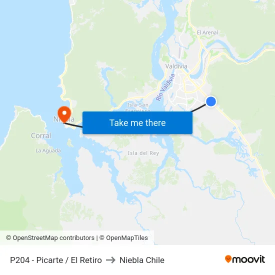 P204 - Picarte / El Retiro to Niebla Chile map