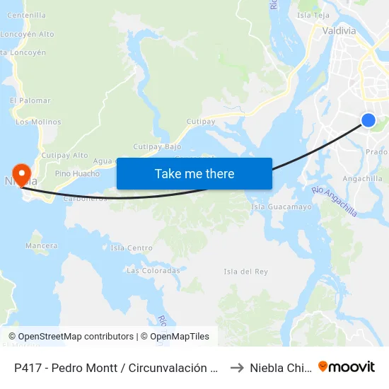P417 - Pedro Montt / Circunvalación Sur to Niebla Chile map