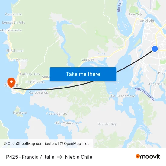 P425 - Francia / Italia to Niebla Chile map