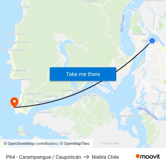 P64 - Carampangue / Caupolicán to Niebla Chile map
