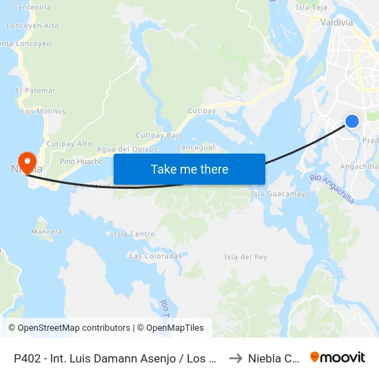P402 - Int. Luis Damann Asenjo / Los Coipos to Niebla Chile map