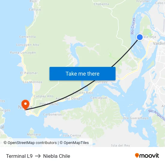 Terminal L9 to Niebla Chile map