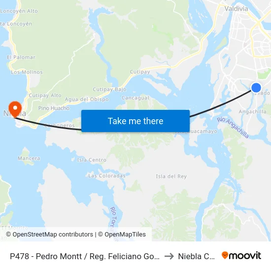 P478 - Pedro Montt / Reg. Feliciano González to Niebla Chile map