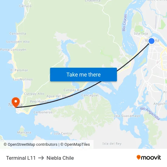 Terminal L11 to Niebla Chile map