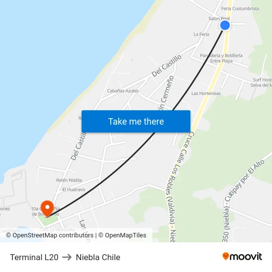 Terminal L20 to Niebla Chile map