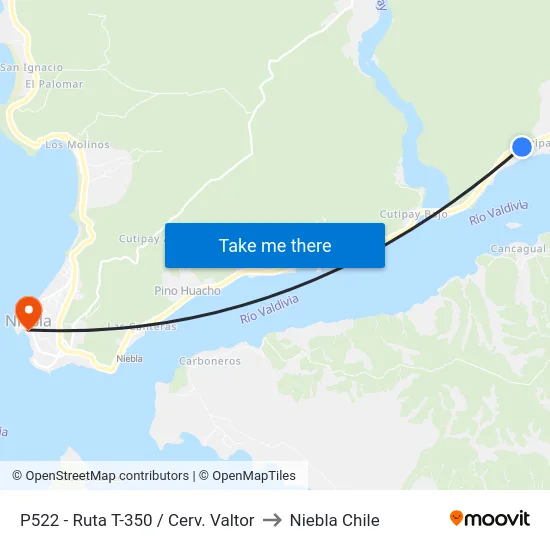 P522 - Ruta T-350 / Cerv. Valtor to Niebla Chile map