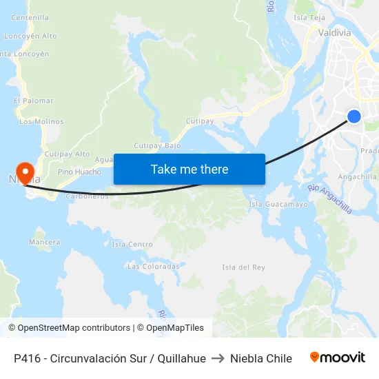 P416 - Circunvalación Sur / Quillahue to Niebla Chile map