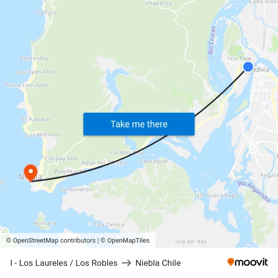I - Los Laureles / Los Robles to Niebla Chile map