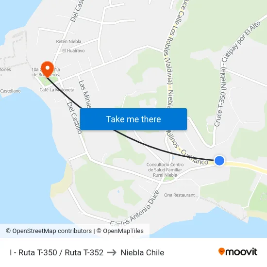 I - Ruta T-350 / Ruta T-352 to Niebla Chile map
