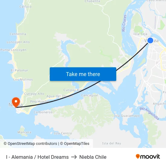 I - Alemania / Hotel Dreams to Niebla Chile map