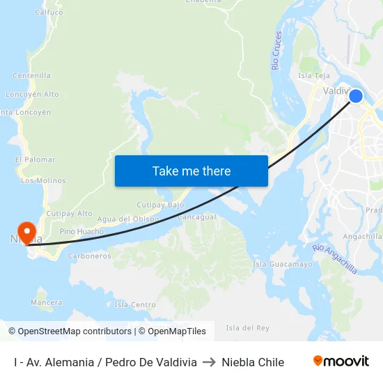 I - Av. Alemania / Pedro De Valdivia to Niebla Chile map