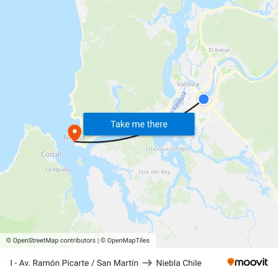 I - Av. Ramón Picarte / San Martín to Niebla Chile map