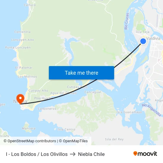 I - Los Boldos / Los Olivillos to Niebla Chile map