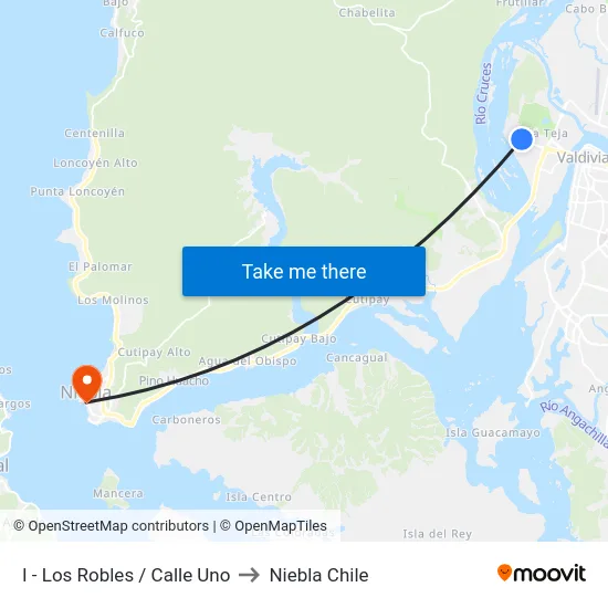 I - Los Robles / Calle Uno to Niebla Chile map