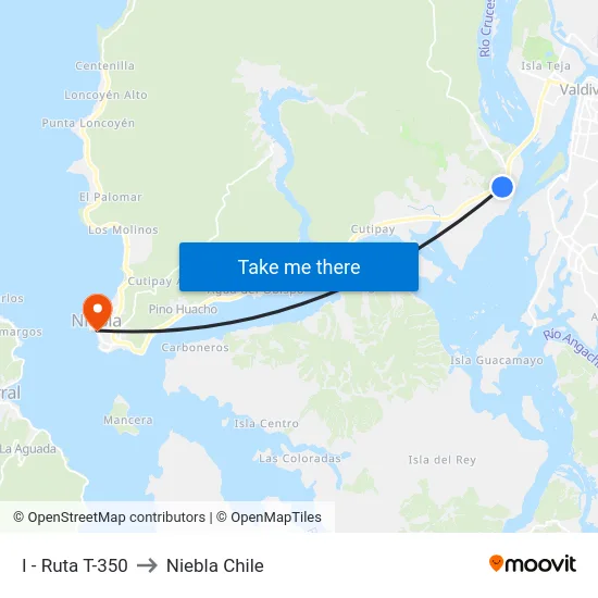 I - Ruta T-350 to Niebla Chile map