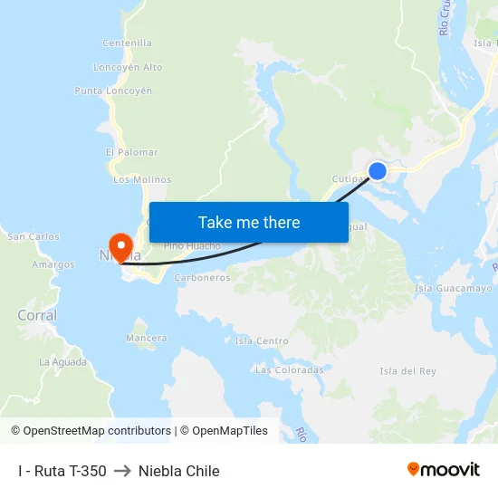 I - Ruta T-350 to Niebla Chile map
