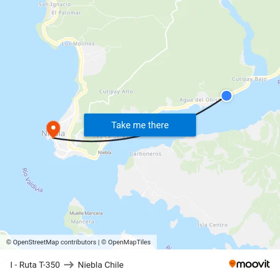 I - Ruta T-350 to Niebla Chile map