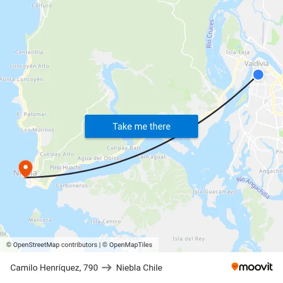 Camilo Henríquez, 790 to Niebla Chile map