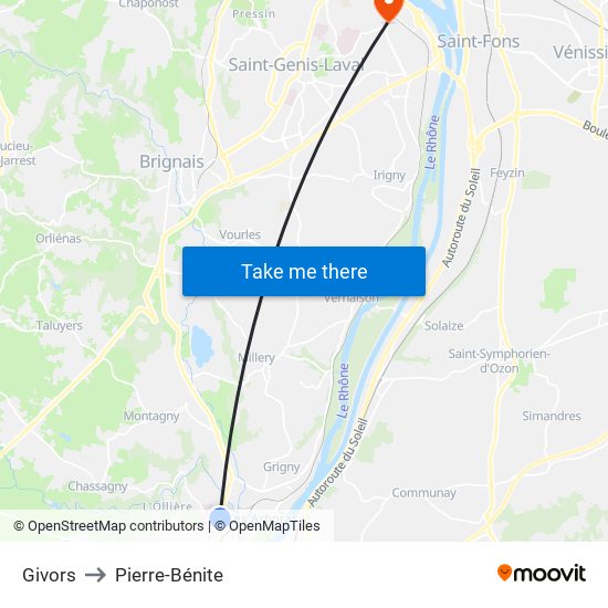 Givors to Pierre-Bénite map