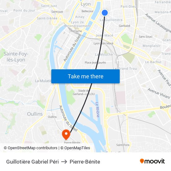 Guillotière Gabriel Péri to Pierre-Bénite map