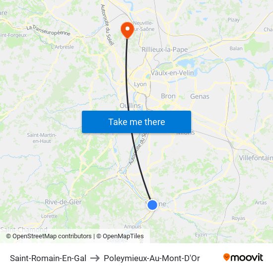 Saint-Romain-En-Gal to Poleymieux-Au-Mont-D'Or map