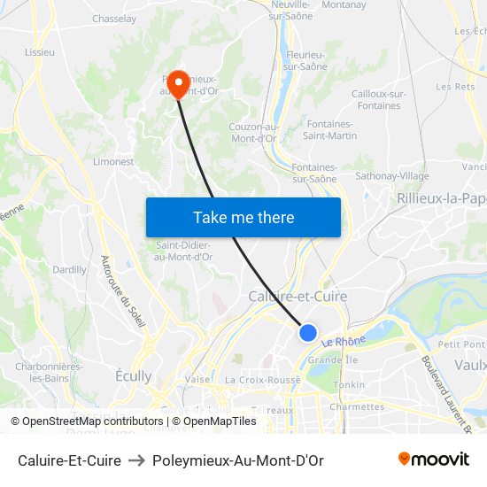 Caluire-Et-Cuire to Poleymieux-Au-Mont-D'Or map