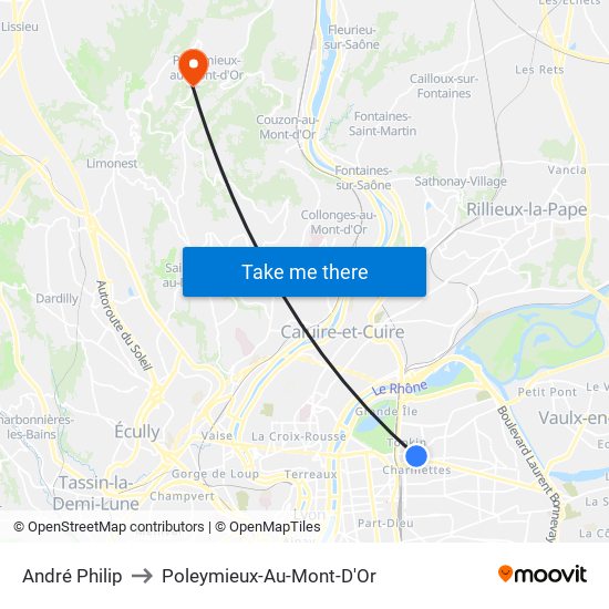 André Philip to Poleymieux-Au-Mont-D'Or map