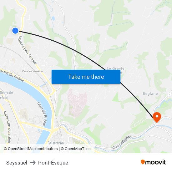 Seyssuel to Pont-Évêque map