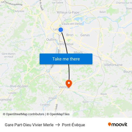 Gare Part-Dieu Vivier Merle to Pont-Évêque map