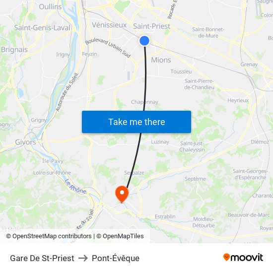 Gare De St-Priest to Pont-Évêque map