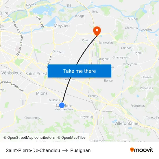 Saint-Pierre-De-Chandieu to Pusignan map