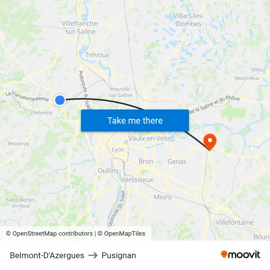 Belmont-D'Azergues to Pusignan map