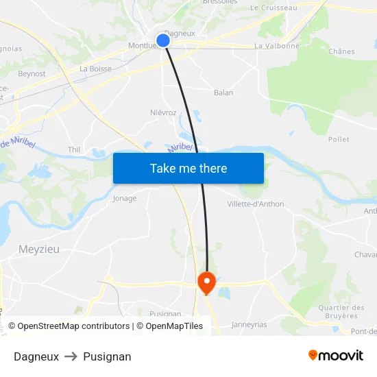 Dagneux to Pusignan map