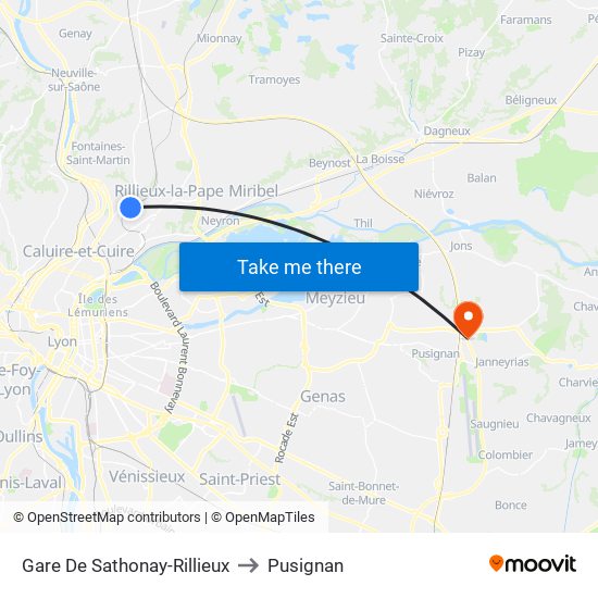 Gare De Sathonay-Rillieux to Pusignan map