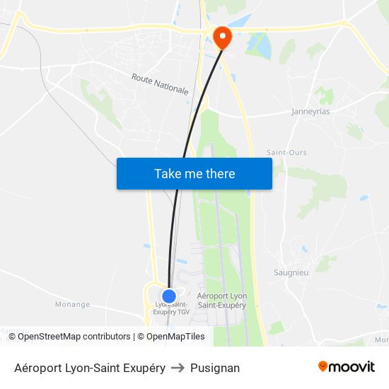 Aéroport Lyon-Saint Exupéry to Pusignan map