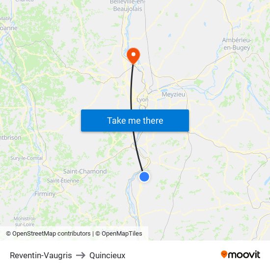 Reventin-Vaugris to Quincieux map