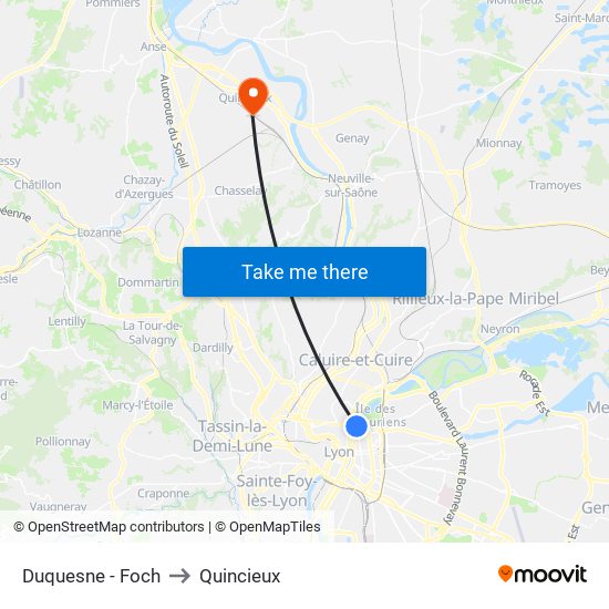 Duquesne - Foch to Quincieux map