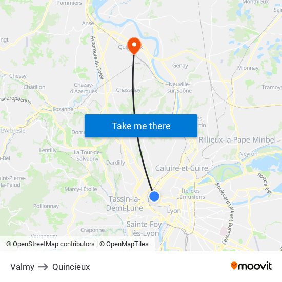 Valmy to Quincieux map