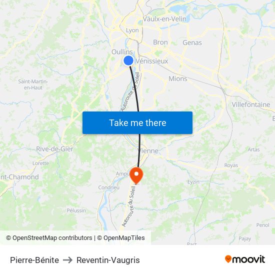 Pierre-Bénite to Reventin-Vaugris map