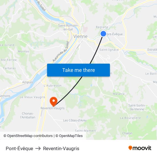 Pont-Évêque to Reventin-Vaugris map
