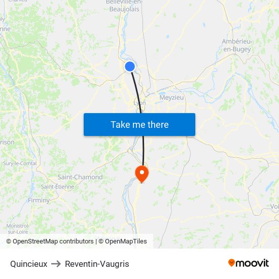 Quincieux to Reventin-Vaugris map
