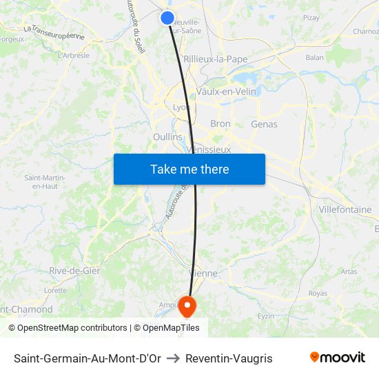 Saint-Germain-Au-Mont-D'Or to Reventin-Vaugris map