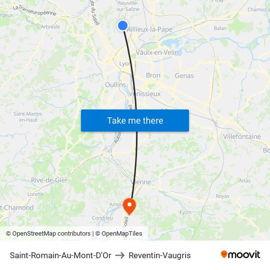 Saint-Romain-Au-Mont-D'Or to Reventin-Vaugris map