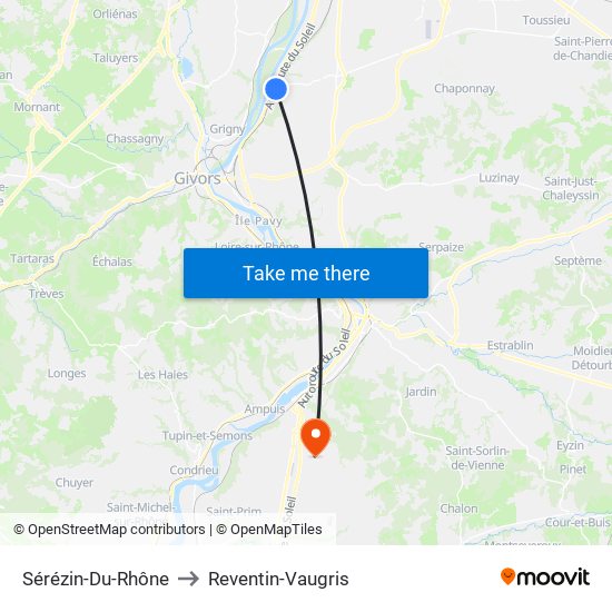 Sérézin-Du-Rhône to Reventin-Vaugris map