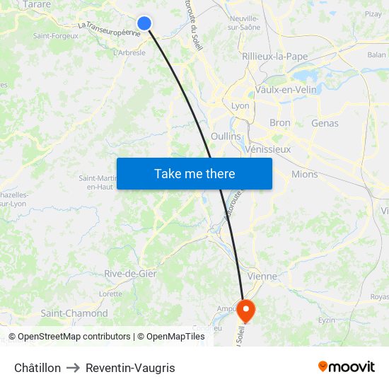 Châtillon to Reventin-Vaugris map