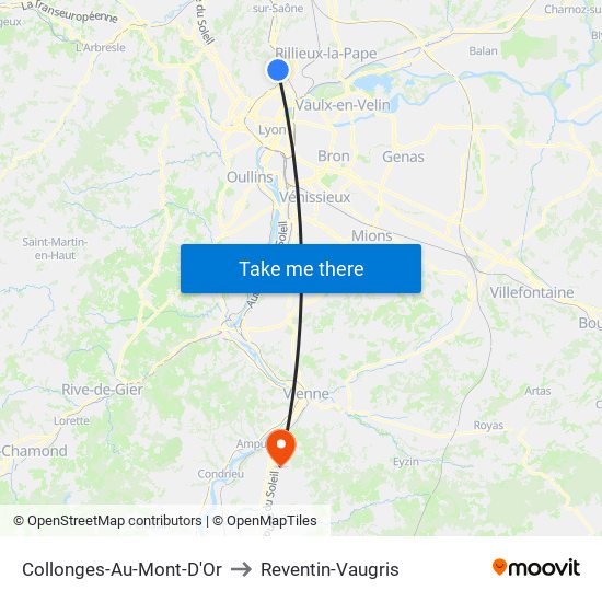 Collonges-Au-Mont-D'Or to Reventin-Vaugris map