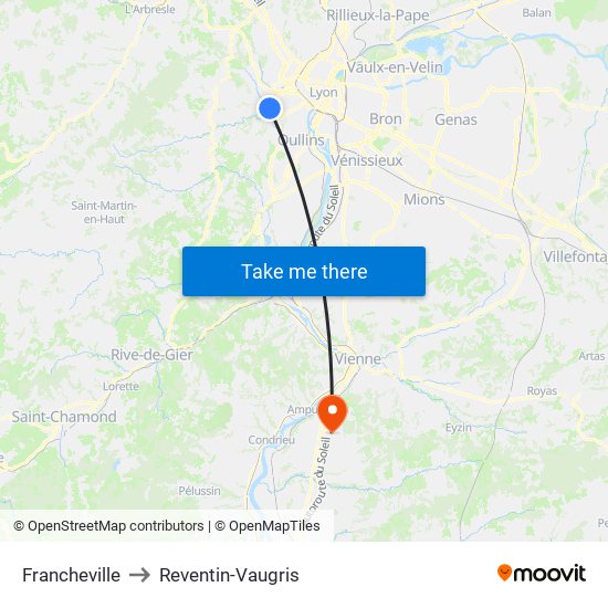 Francheville to Reventin-Vaugris map