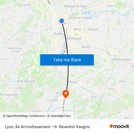 Lyon, 4e Arrondissement to Reventin-Vaugris map